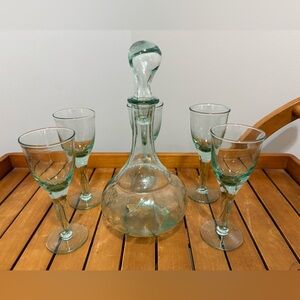 Spanish Recycled Glass Genie Bottle Decanter Set